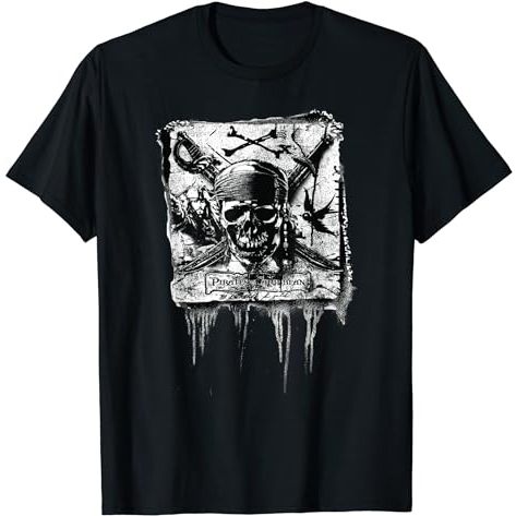 BAJU KAOS Disney Pirates of the Caribbean Jack Sparrow Skull Banner T-Shirt