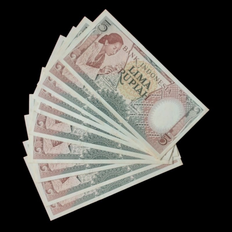 Uang Kuno 5 rupiah th 1958 GRESS / Uang 5 rupiah kertas