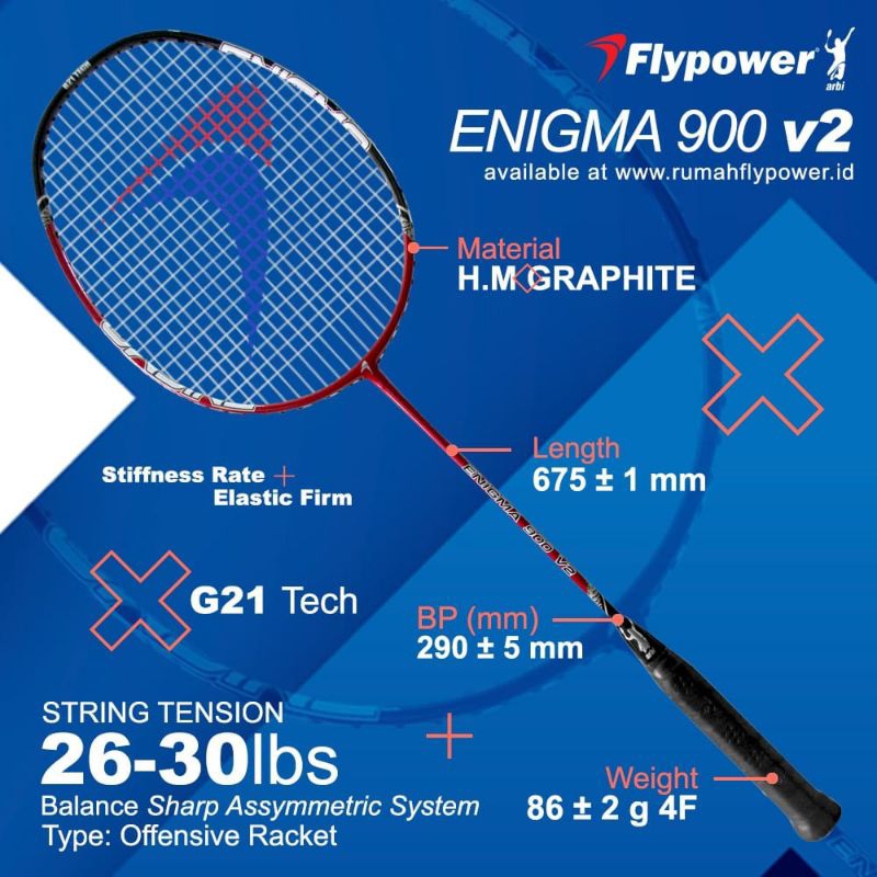 FLYPOWER ENIGMA 900 V2 & V3 RAKET BADMINTON