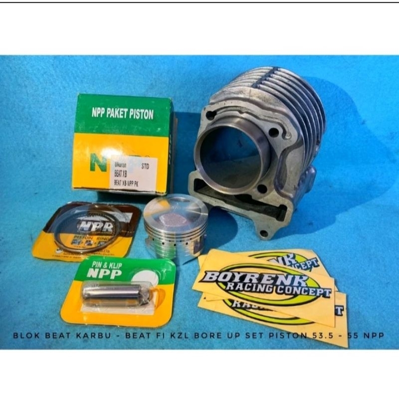PAKET BORE UP BLOK BEAT KARBU BEAT FI KVY KZL PISTON 53.5/54/54.5/55 - BOYRENK RACING