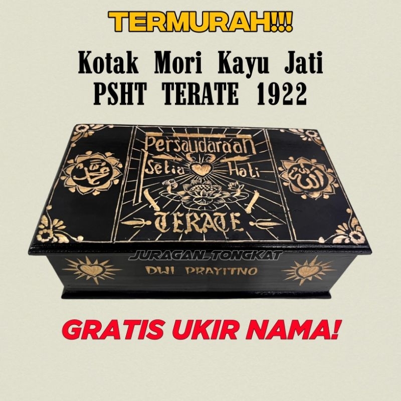 Kotak Mori PSHT Kayu Jati Ukir FREE UKIR NAMA motif Ukir Logo Bet Lafadz Allah Muhammad / Kotak Mori