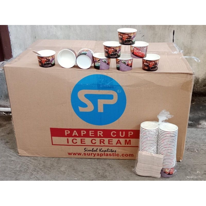 Paper Cup Ice Cream 2,5oz Motif + Sendok isi 50pcs