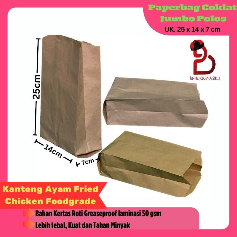 

Paperbag Coklat Jumbo Polos Uk. 14 x 7 x 25 cm Isi 500 pcs / 1 rim