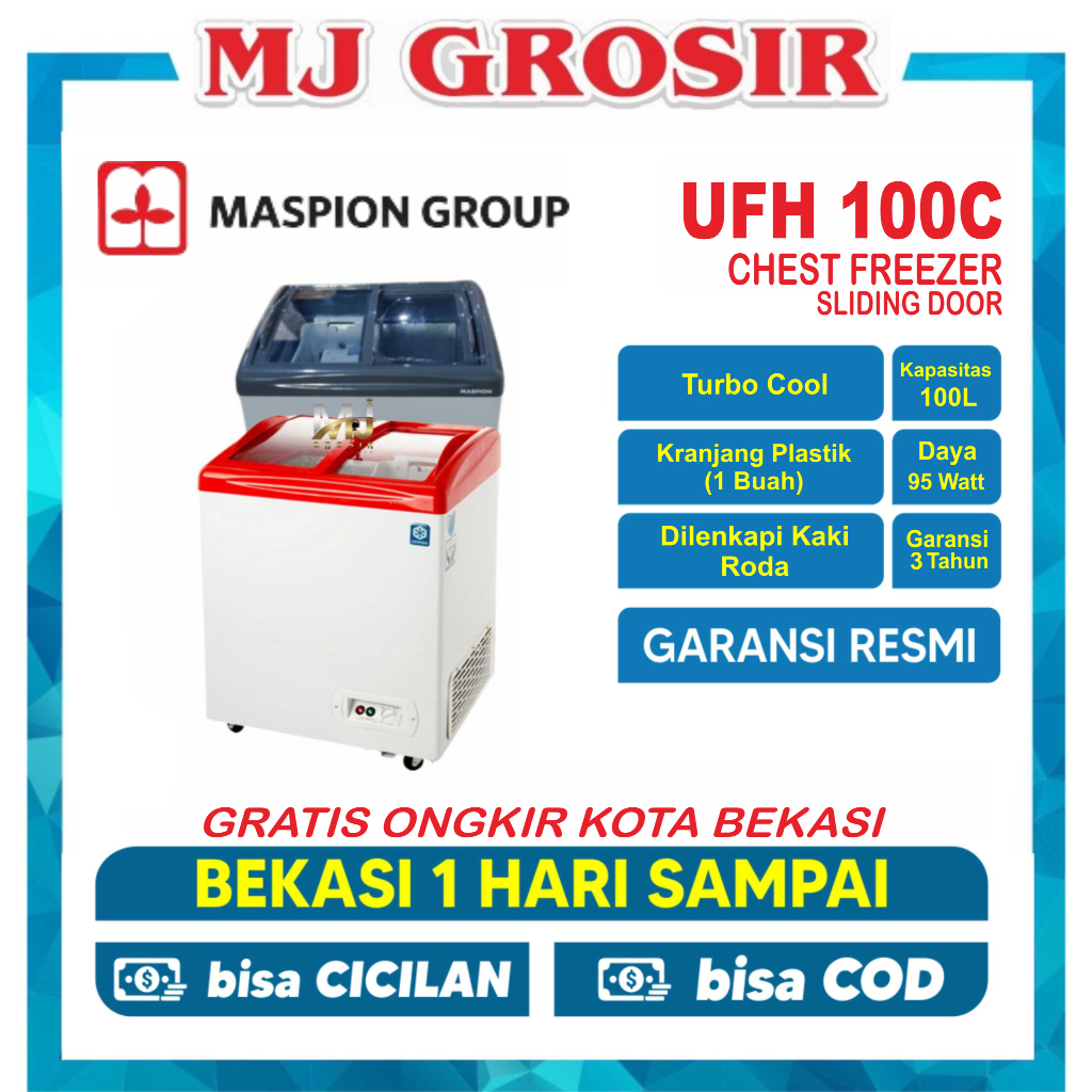 MASPION UFH 100 C  / XS 110   CHEST FREEZER BOX 100 LITER LEMARI PEMBEKU SLIDING