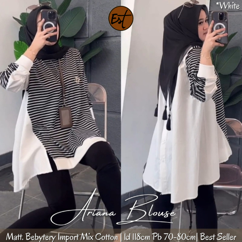 Estusae : Ariana Blouse Combi / Atasan Wanita Salur Mix / Blus Stripe Mix / Blus Knit Mix Katun