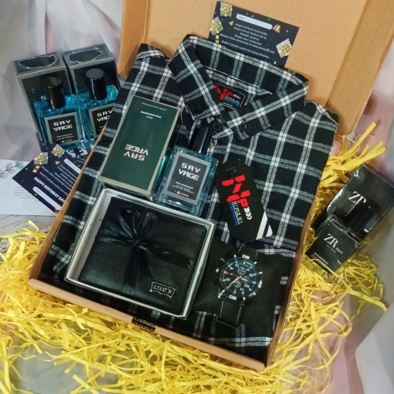 

Hampers cowo kemeja flanel (02) Hadiah cowok ulang tahun Happy wedding Anniversary wisuda