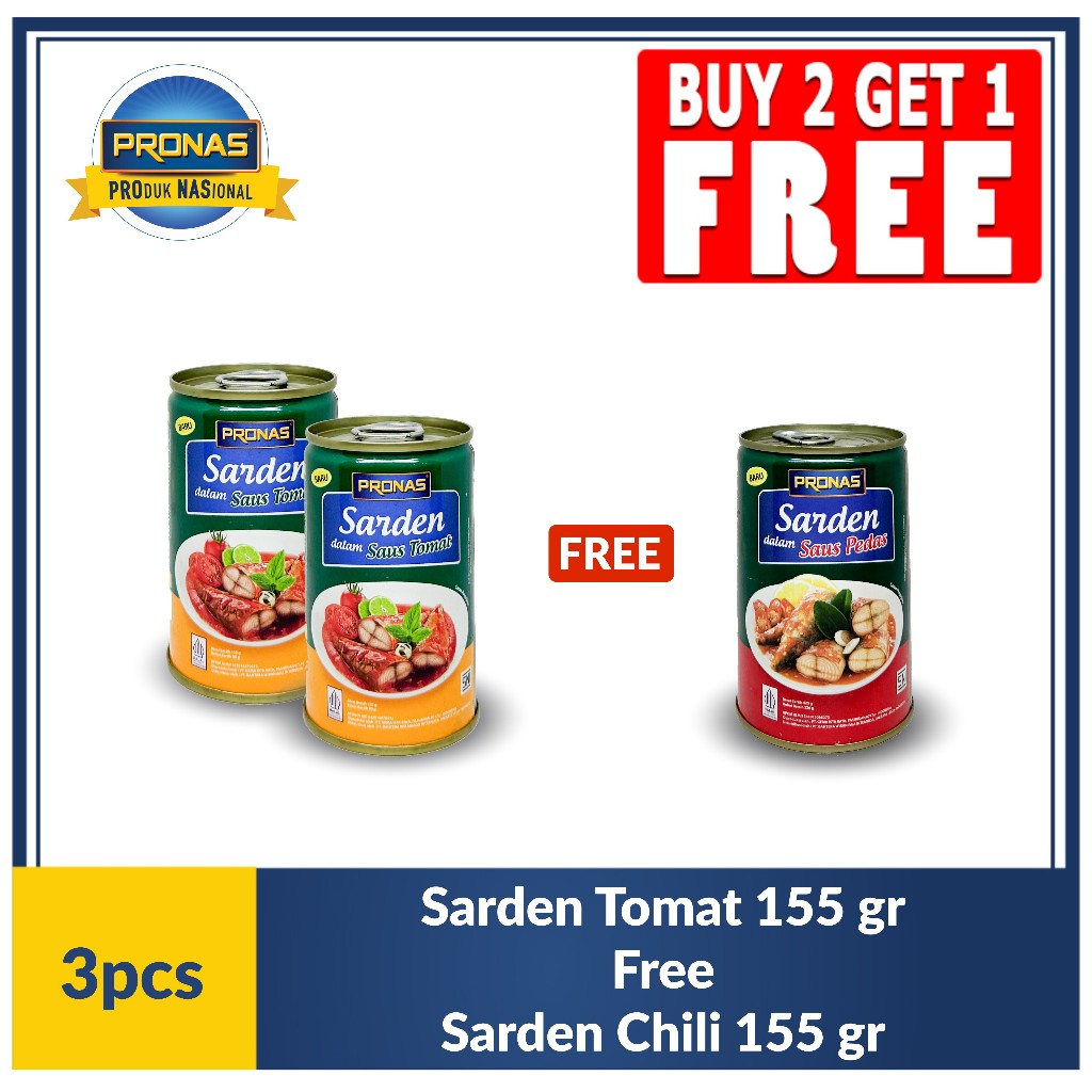 [BUY 2 GET 1] PRONAS Sarden Tomat 155g (2pcs) Free Sarden Chili 155 (1pcs)