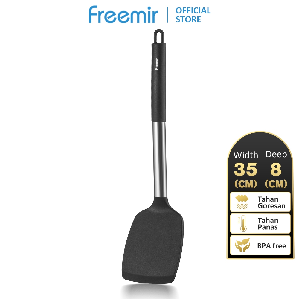 freemir Spatula Silikon Hitam Anti Gores Tahan Panas Food Grade Sutil Sudip