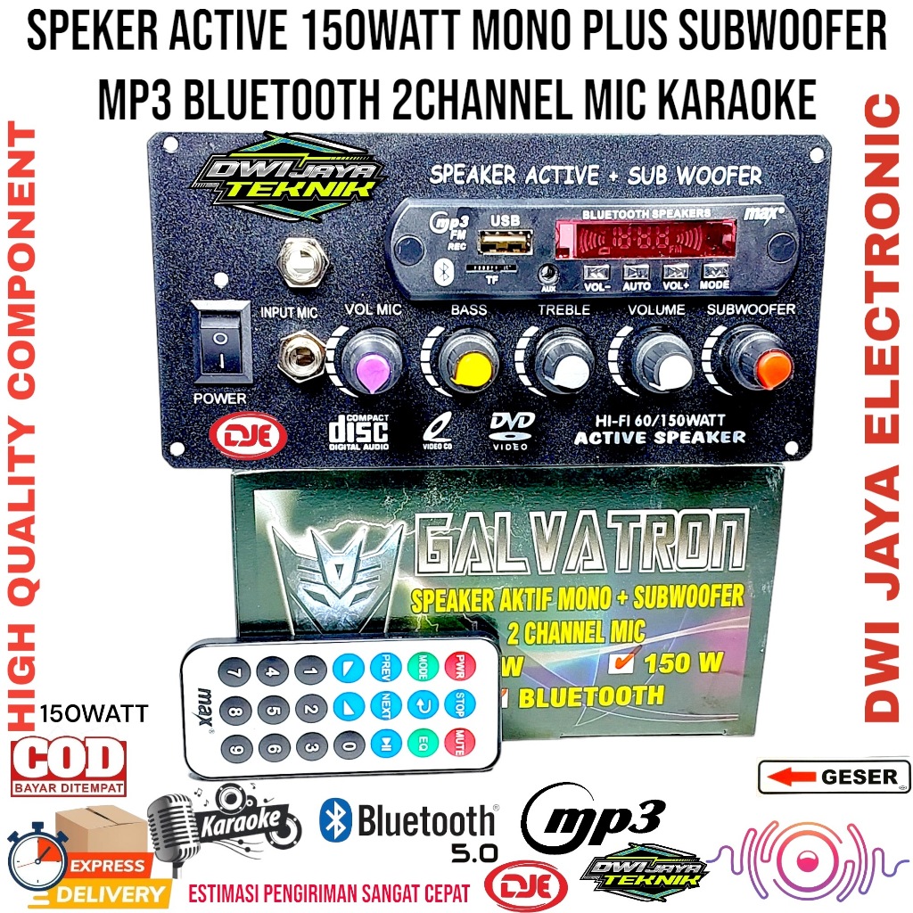 Kit Power Speker Aktif Galvatron 150Watt Subwoofer Mic Plus Mp3 Bluetooth