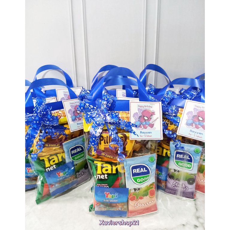 

Splash Paket Snack ulang tahun anak MURAH kemasan pita tenteng FREE CARD GOODIE BAG ULTAH