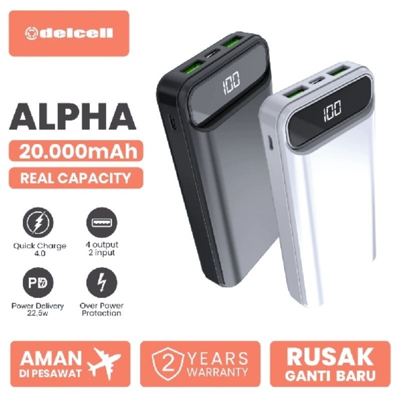Powerbank Delcell Alpha 20000Mah Digital display  QC 4.0 + PD 22,5W