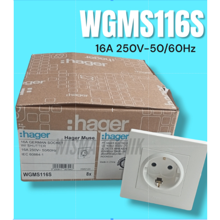 Colokan Listrik Socket Hager German 16 A With Shutter WGMS116S Hager