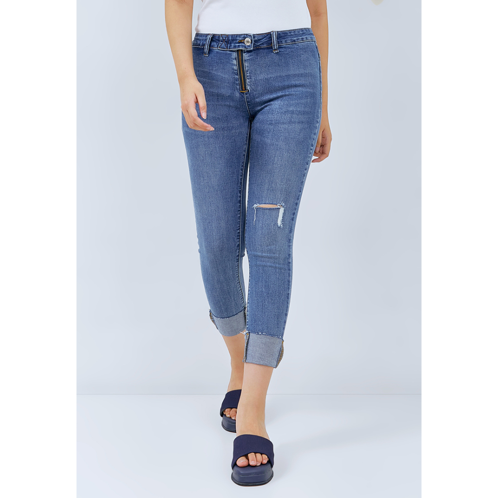 ODIVA - Orela Cropped Skinny Jeans | Celana Denim Wanita Sobek Jins Jens