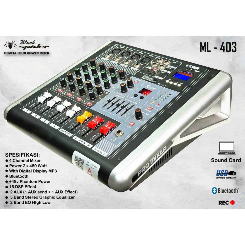 POWER MIXER BLACK SPIDER ML 403 POWER BLACKSPIDER ML403 4 CHANNEL ORI