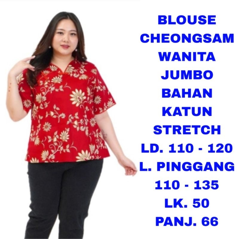 WK BLOUSE MERAH CHEONGSAM WANUTA JUMBO LD 110 120 BAJU ATASAN IMLEK SINCIA NATAL