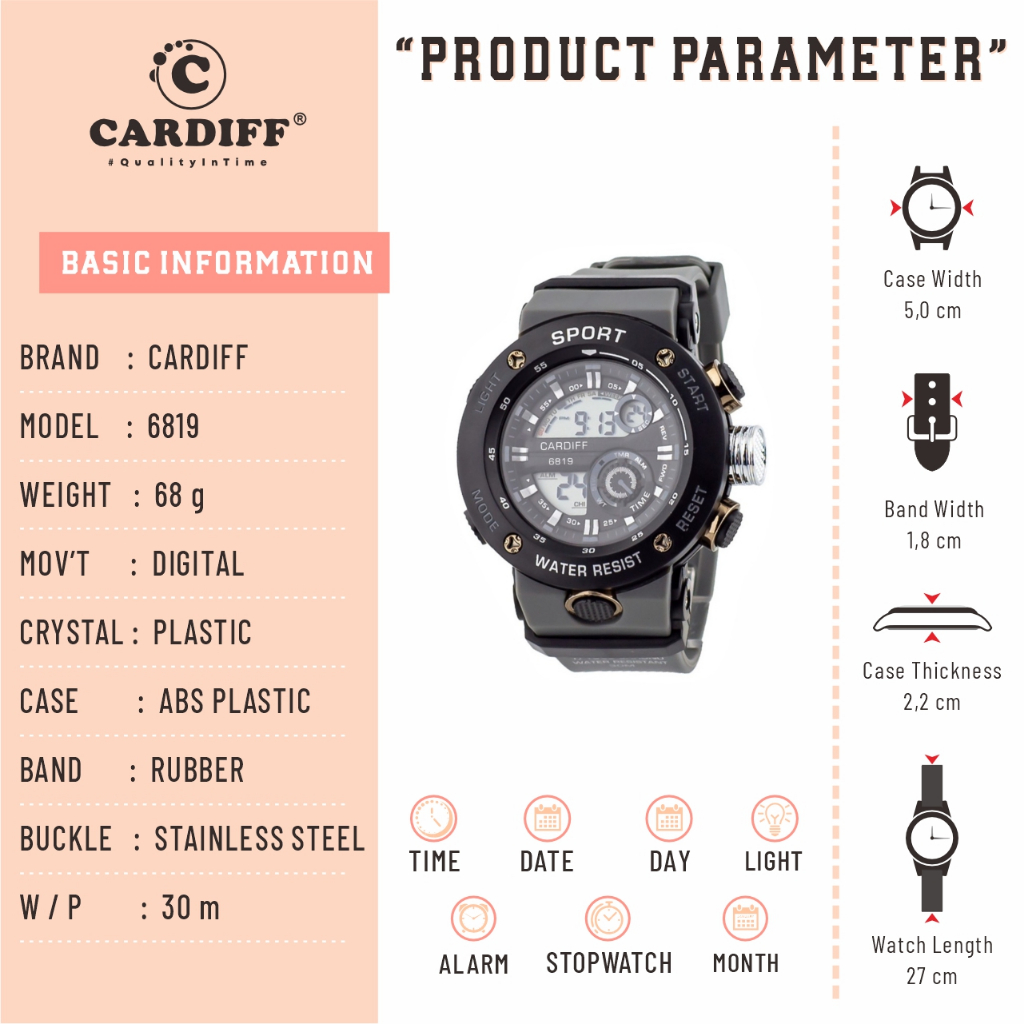 CARDIFF Lcd 6819 Series Jam Tangan Pria Water Resist