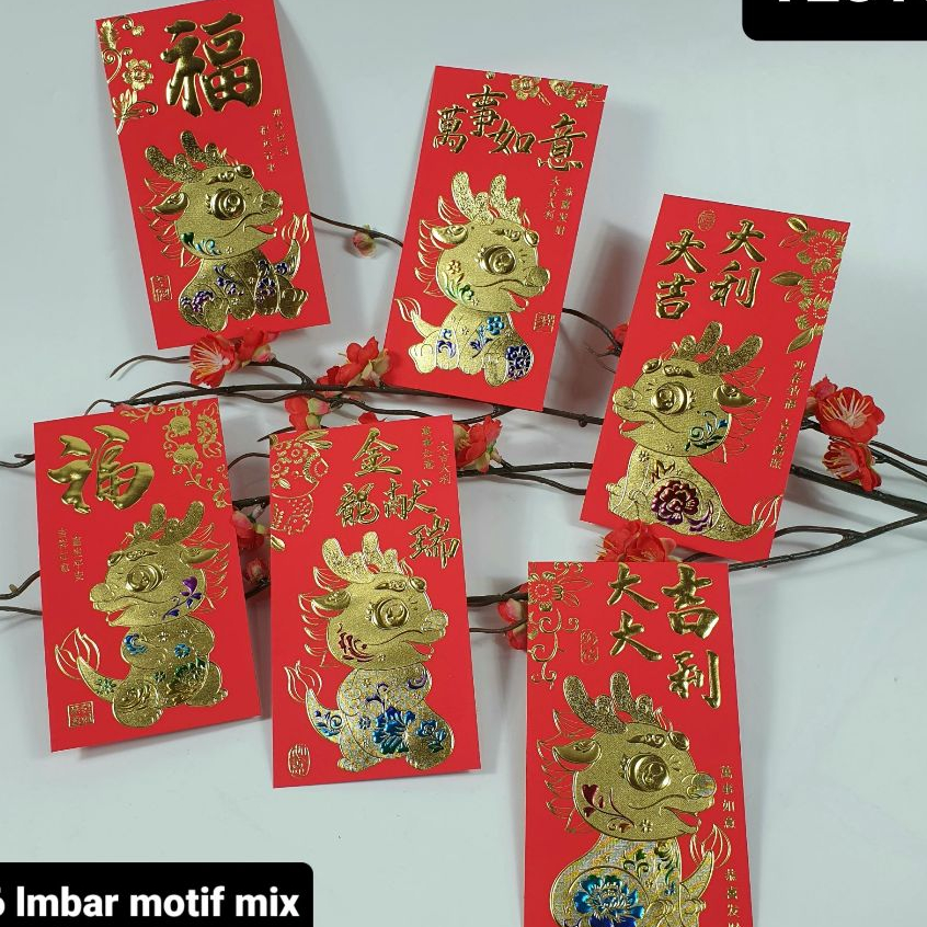 

6pcs Angpao 2024 FU NAGA Imlek Merah PREMIUM ANGPAO FUK angpao imlek panjang VARIAN GOLD