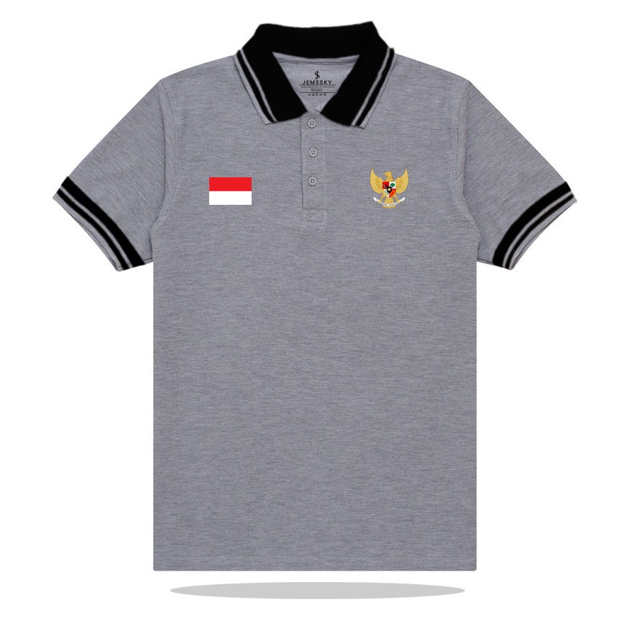 Jemssky - Polo Shirt Abumisty Kombinasi Hitam Print Garuda Merah Putih Terkeren T-Shirt Baju Santa P