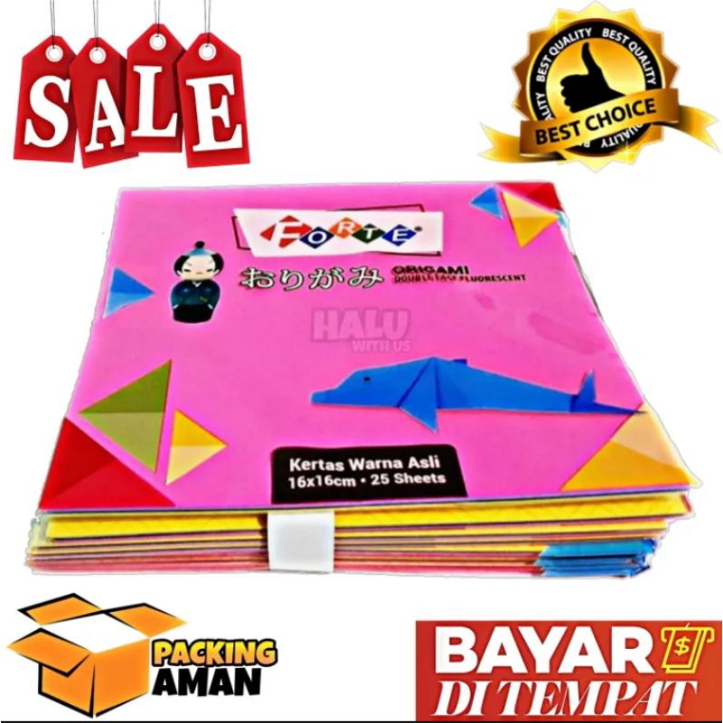 

(BISA COD) PROMO 25 Pcs Kertas Origami / Kertas Lipat FORTE 2 Sisi Warna Campur / Kertas Warna