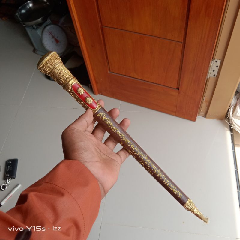Tongkat komando galih asem lengkap dengan assesoris ornamen kuningan ukir lafadz