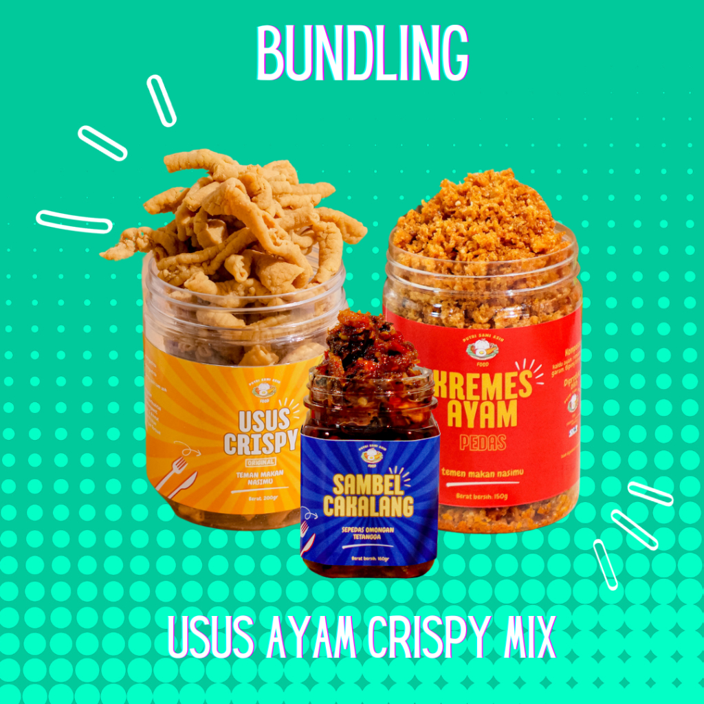 

BUNDLING USUS CRISPY ORIGINAL MIX ( USUS AYAM CRISPY + SAMBAL CAKALANG + KREMES AYAM PEDAS )