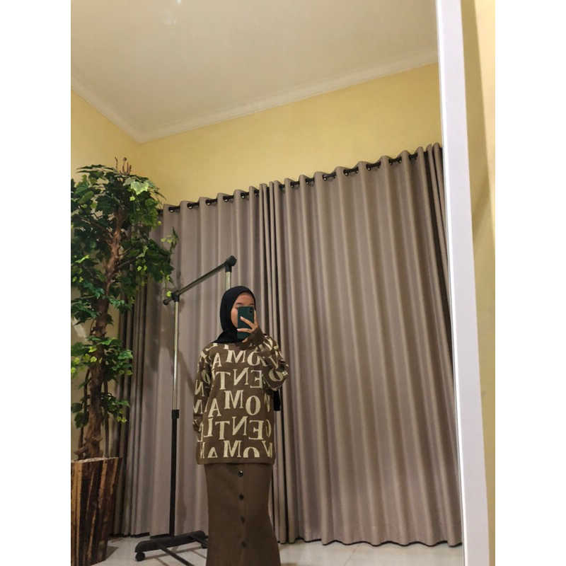 ONE SET WANITA BAJU DAN ROK RAJUT MOTIF