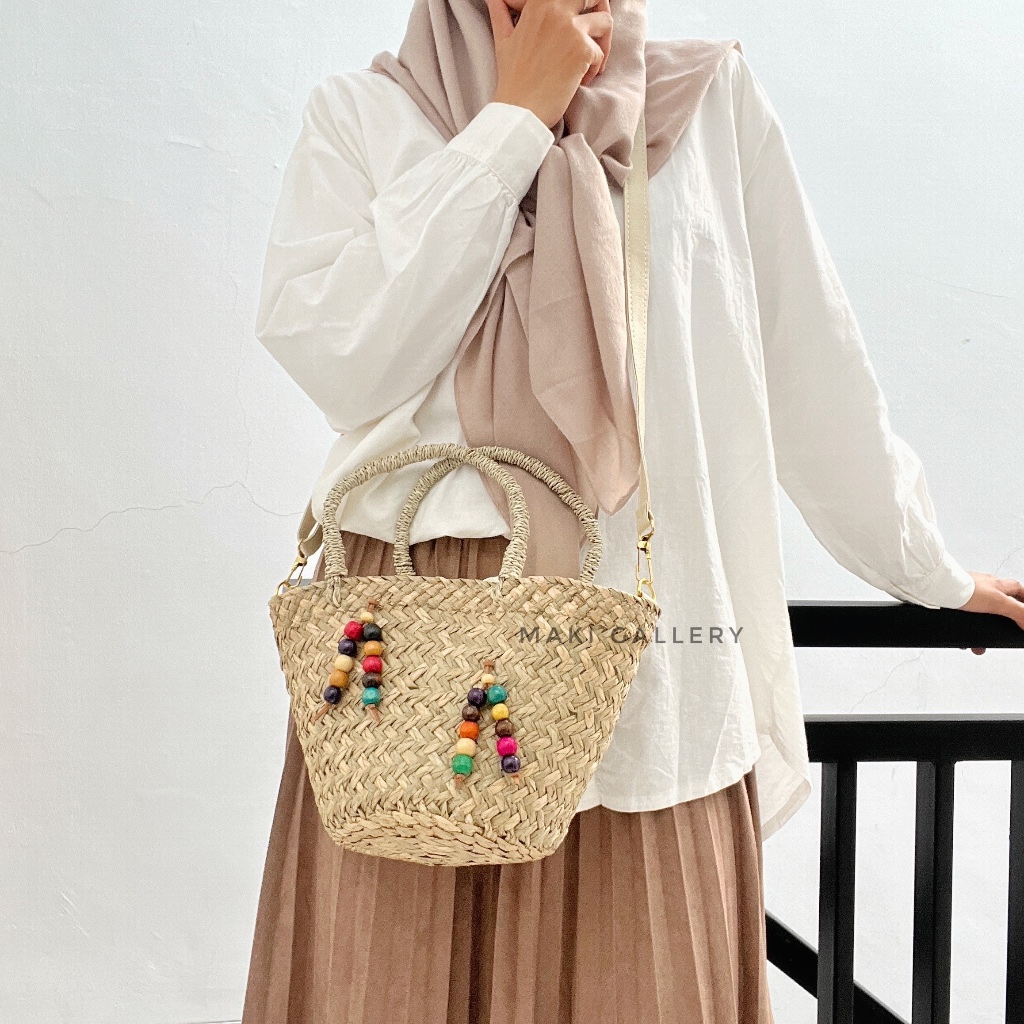 Tas Anyaman Mendong Selempang Slingbag Wanita Etnik MANIK Kayu Kerajinan Pandan Rotan Bali by Maki G