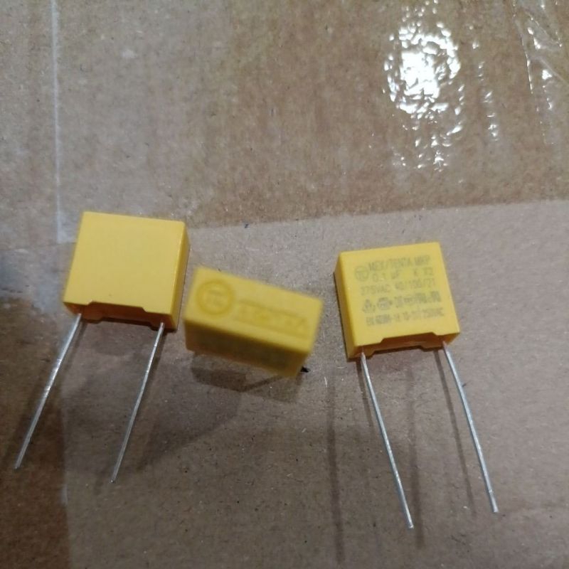 KAPASITOR MKP 100N 275V 0.1uf 275v JARAK KAKI 1CM ORIGINAL KAPASITOR 100N 275V