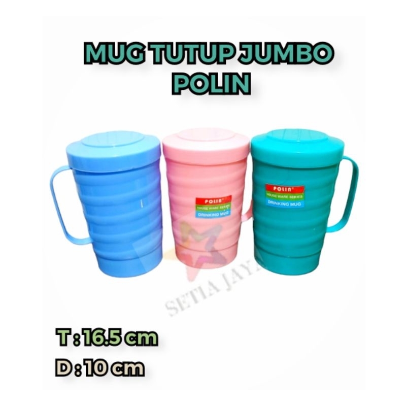 GELAS TUTUP DRAT JUMBO POLIN  PLASTIK KUALITAS TEBAL / MUG TUTUP SERBAGUNA