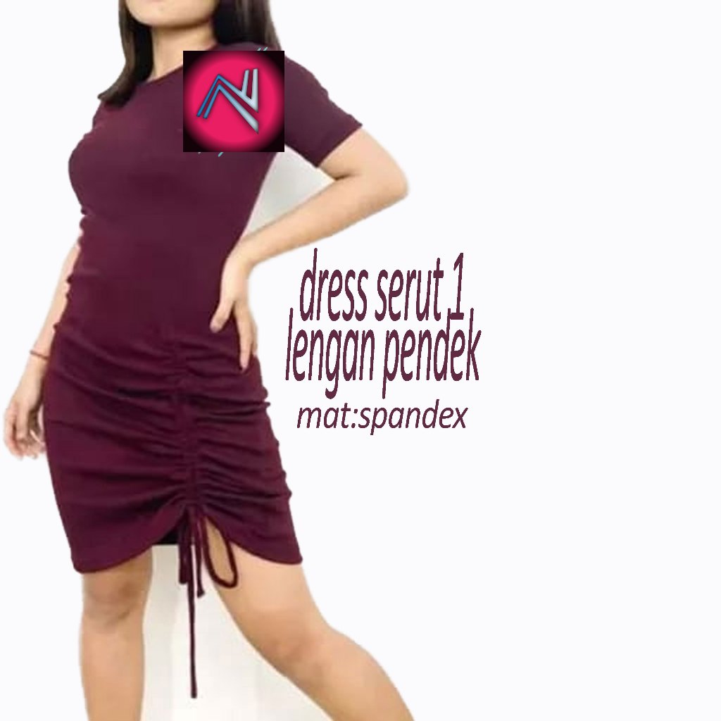 dress bodycon lengan pendek serut samping dan kerut kanan kiri ketat korean style bodysuit