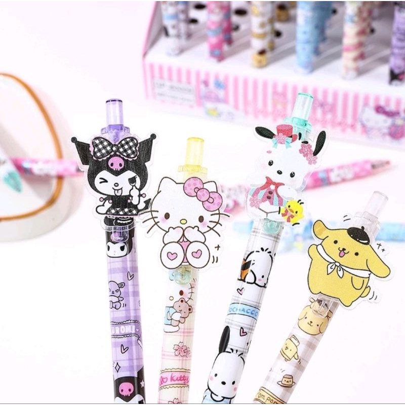 

KiSy.Shop 1pcs Pena Bolpen cetek akrilik Sanrio 0.5 mm pulpen pen gel acrylic character karakter Ballpoint Pen Pulpen Cetek kuromi my melody cinnamoroll pompompurin pochacco