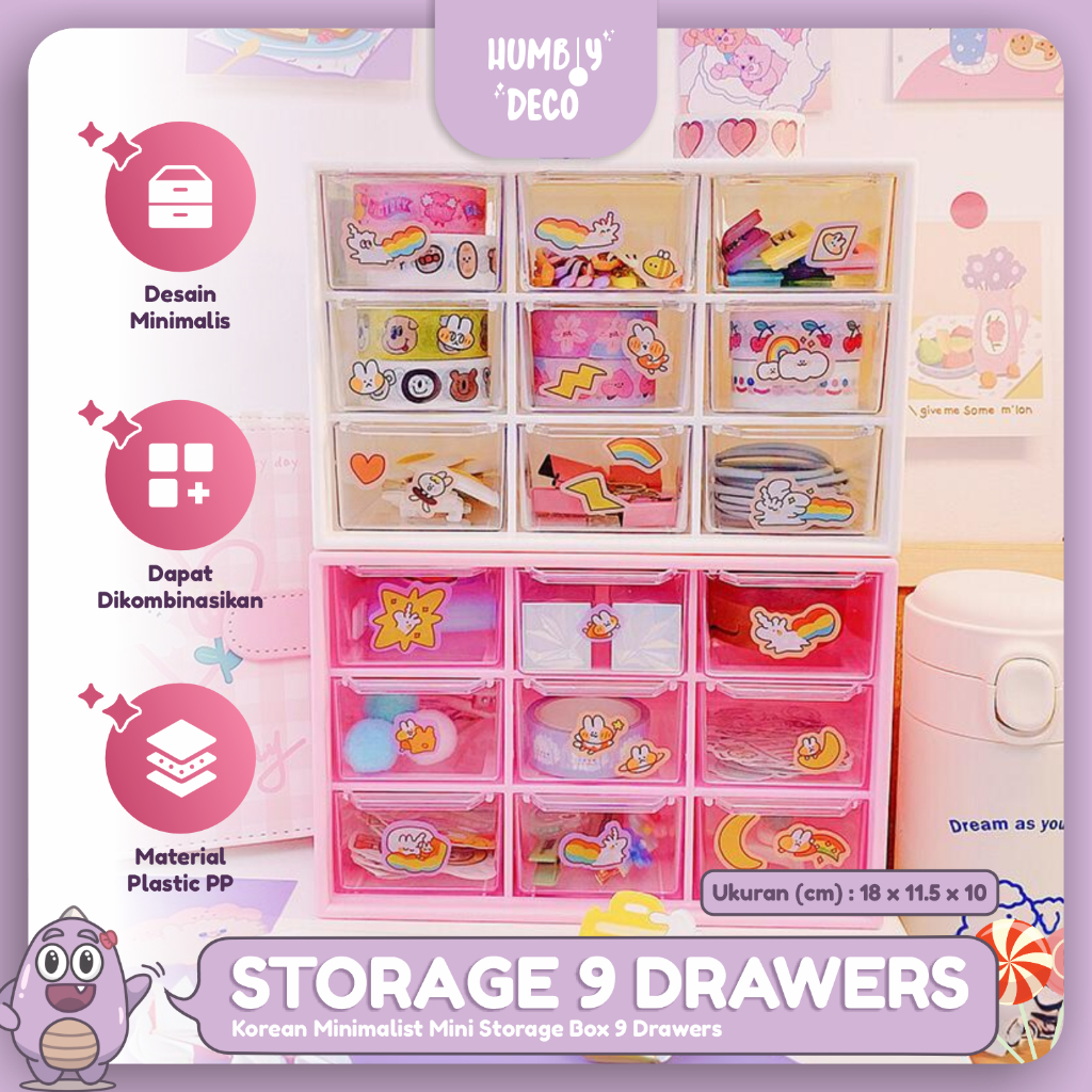 Humbly Deco - Korean Minimalist Mini Storage Box 9 Drawers for Desktop Organizer