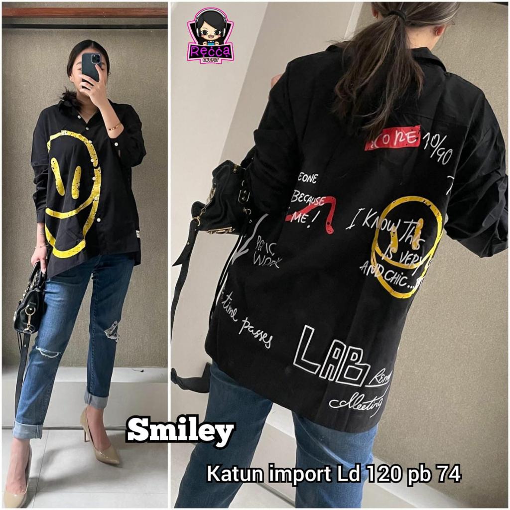 Baju Atasan Blouse Kemeja Wanita Jumbo Ld 120 XXXL Smiley Bahan Premium Katun Import Recca