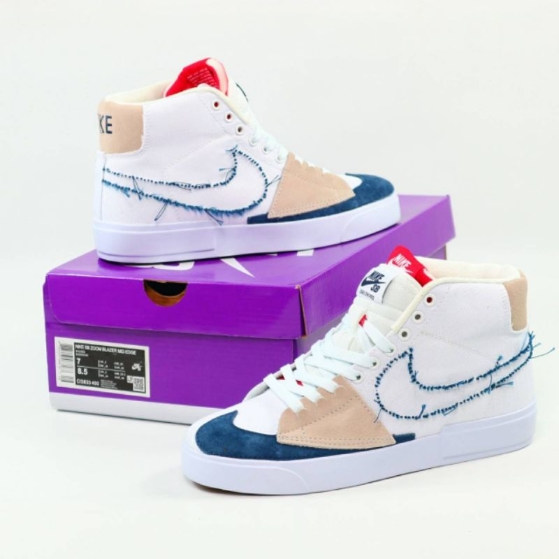 Sepatu Nike SB Zoom Blazer Mid Edge Hack Pack Summit White Midnight Navy