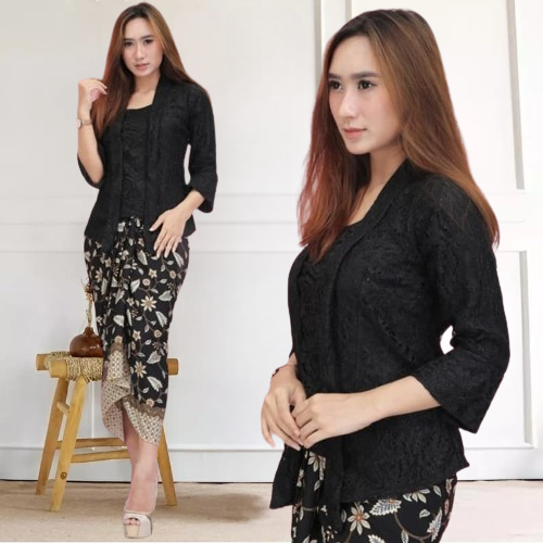 Setelan Kebaya Modern Kutu Baru Brokat  / Set Kebaya Wisuda KutuBaru Brukat Rok Lilit Batik , Kebaya