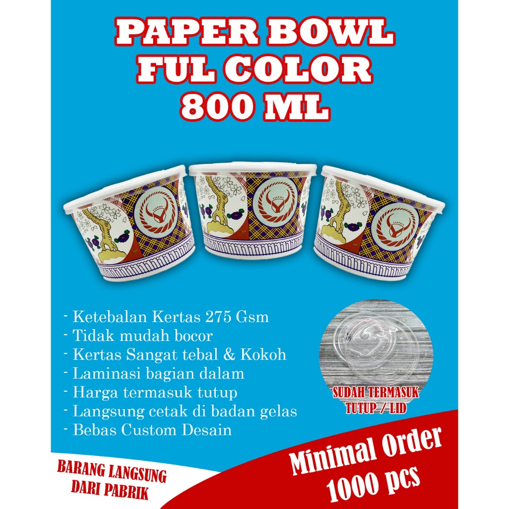 (MIN ORDER 1000PCS) Paper Bowl 800ml / Mangkuk Kertas / Custom Paper Bowl / Cetak Paper Bowl 800ml
