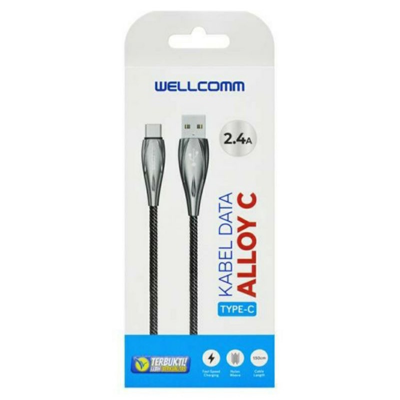 Kabel data cas wellcomm ALLOY C Usb tipe C 2.4A support fast charger
