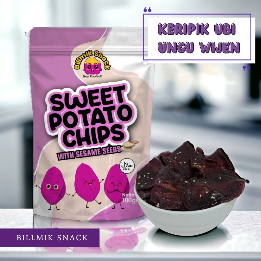 

Billmik Sweet potato chips 100g / Purple sweet potato chips / Keripik ubi ungu / Keripik ubi