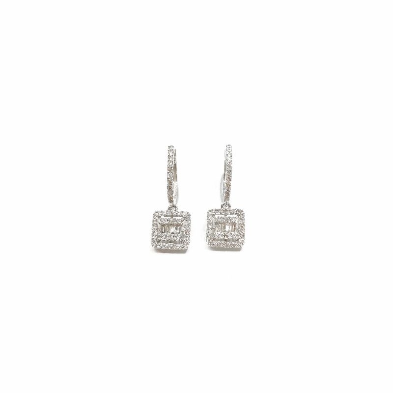 Anting/Giwang Klip Gantung Kotak Baguette Berlian Diamond Asli (DE 1996)