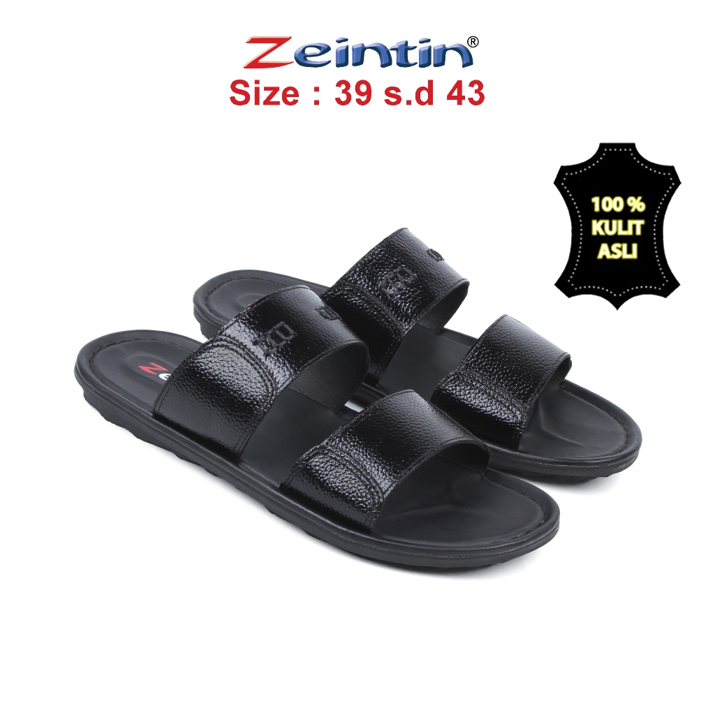 Zeintin - Sandal Pria Kulit Full Up Sendal Kulit Asli Pria Sandal Slop Casual Sendal Jepit KK