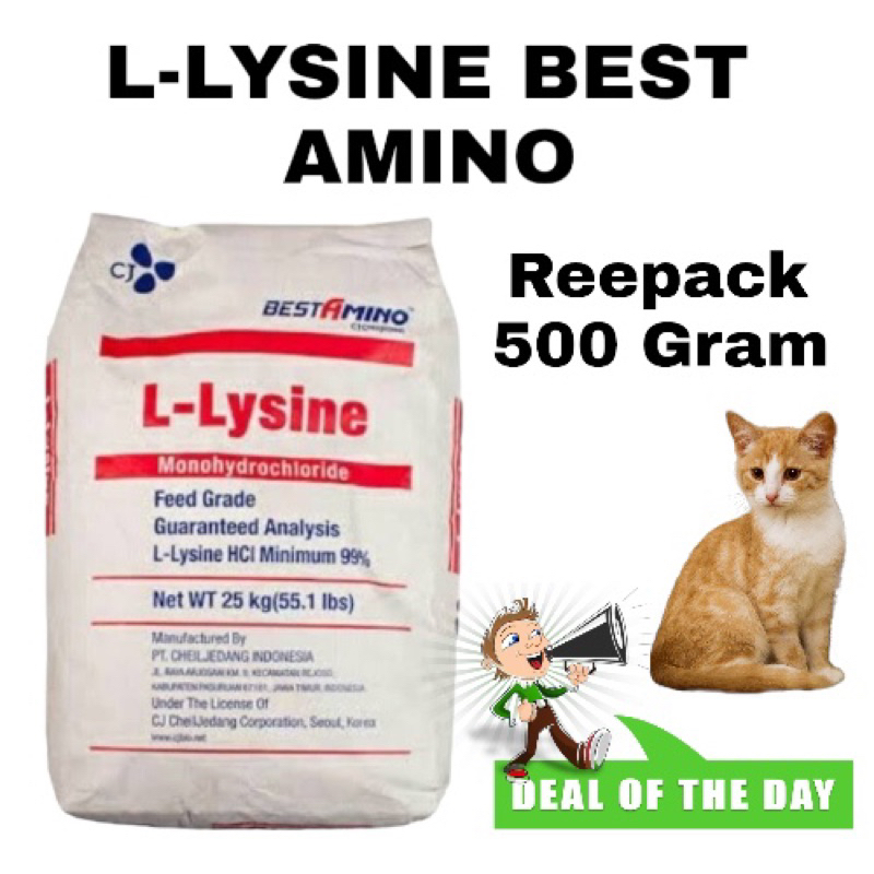 L-LYSINE HCL 500gram MEIHUA - Suplemen Vitamin Penggemuk Udang Ikan Kucing Sapi Ayam - L-LYSINE Mono
