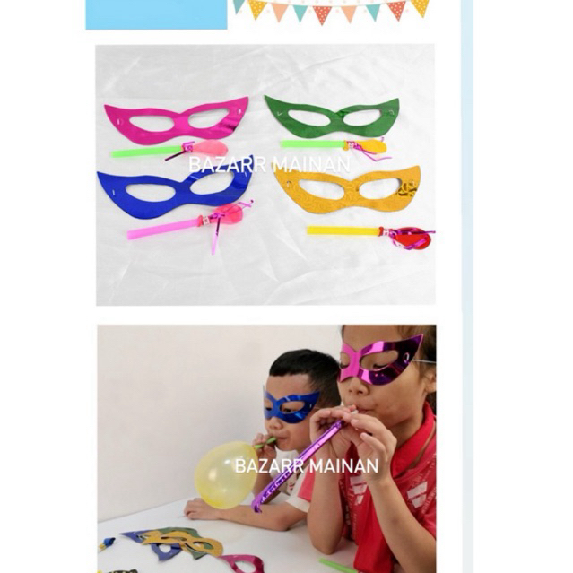 (6pcs bonus terompet lidah) Topeng ulang tahun anak pesta kilap /mask hologram kertas pesta ultah ta