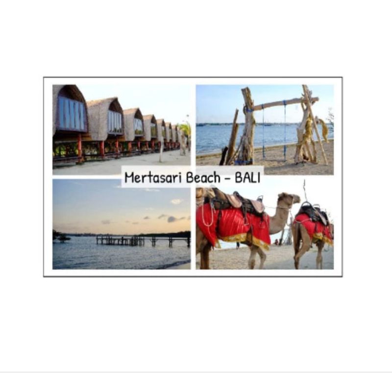 

Kartu Pos Pantai Mertasari Bali Postcard Mertasari Beach Souvenir Pulau Dewata Swing Camel House Sunset in Bali Island Greeting Card