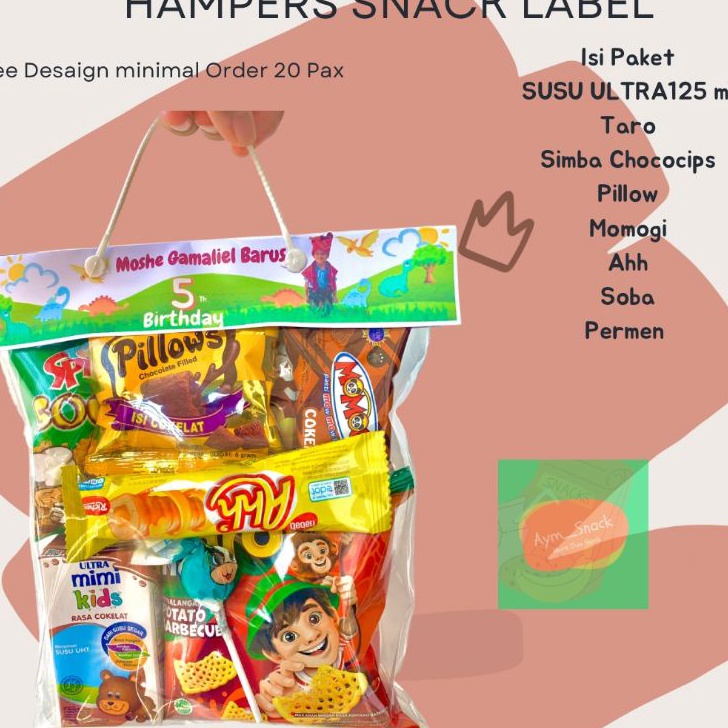 

XC26619 HAMPERS ULANG TAHUN LABEL KARAKTER CUSTOM PAKET ULANG TAHUN LABEL PAKET SNACK ULTAH LABEL MURAH