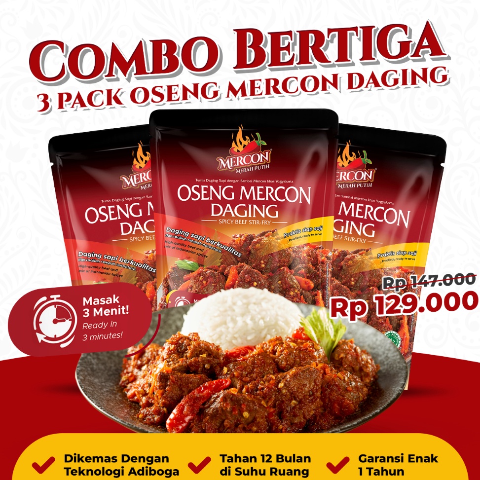 

New event Mercon Merah Putih Hemat Combo Bertiga 3 x Oseng Mercon Daging