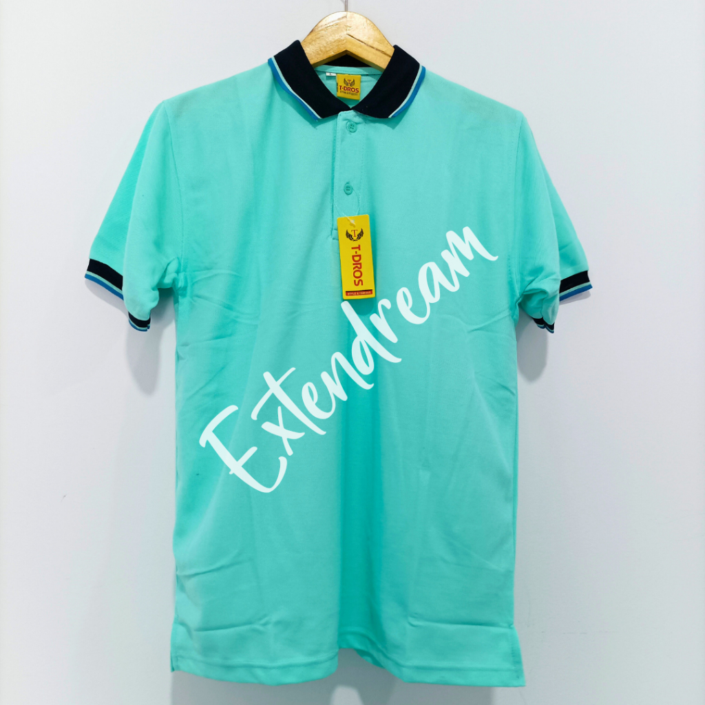 Kaos Polos Shirt Distro Kerah Hijau Telur Asin Pastel Mint Tdros Lengan Pendek Pria