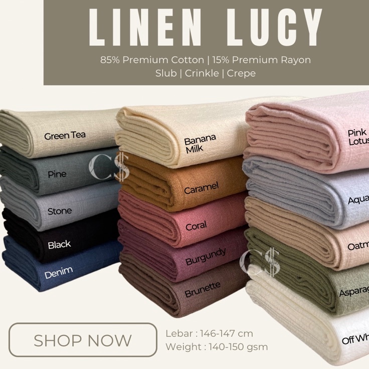 Makin murah r8R2d KAIN LINEN LUCY SLUB CREPE CRINKLE COTTON RAYON PREMIUM GRADE A ECERAN YARD  ROLL