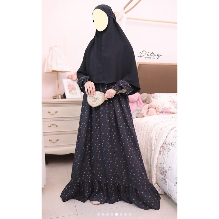 Ditsy Night Gown Desember 2023 Gamis - Baju Tidur seri Miwa Sable Black