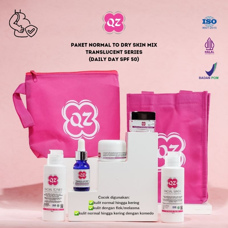 QZ NORMAL TO DRY SKIN SERIES MIX TRANSLUCENT (WITH DAILY DAY SUNCREEN SPF 50) | Paket Skincare Flek 