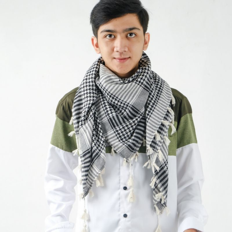 sorban rumbai / sorban kashmiri / sorban putih hitam / sorban tactical / sorban grosir